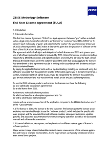 Förhandsbild av ZEISS Metrology Software End User License Agreement (EULA)