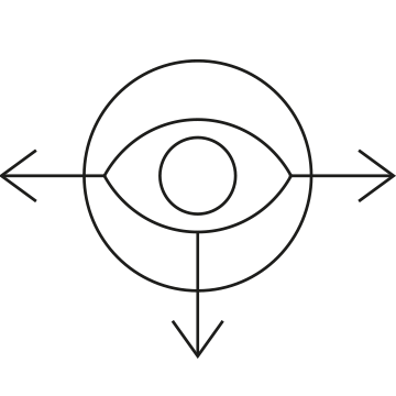 Ikon som visar ett öga i en cirkel med tre pilar – vänster, ner och höger.