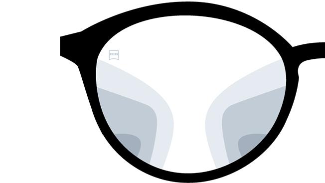 Visualisering av ZEISS Progressive Precision Pure-glas. På bilden visas hur det ser ut när man tittar genom glasen.