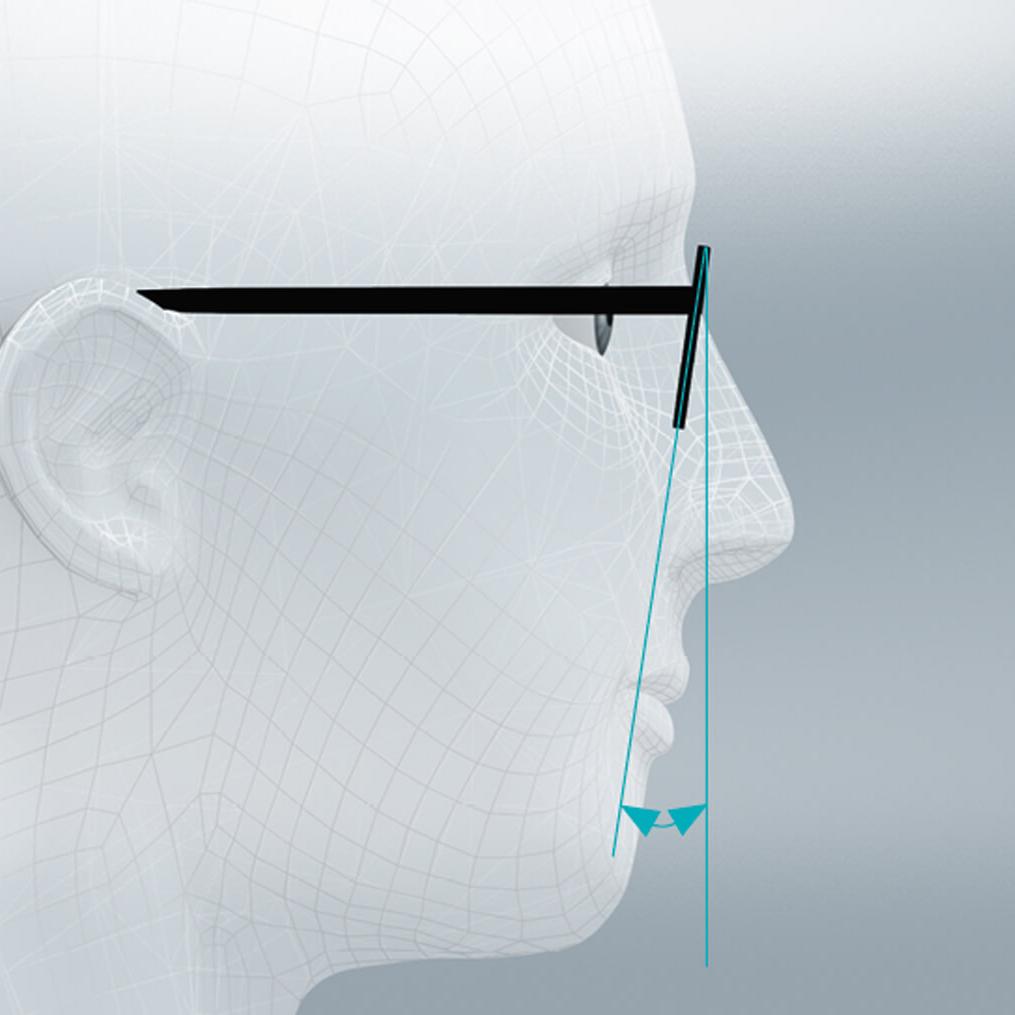 Standardformat glas optimerat för ett ansikte vars bärarparametrar är standardpositionerade: