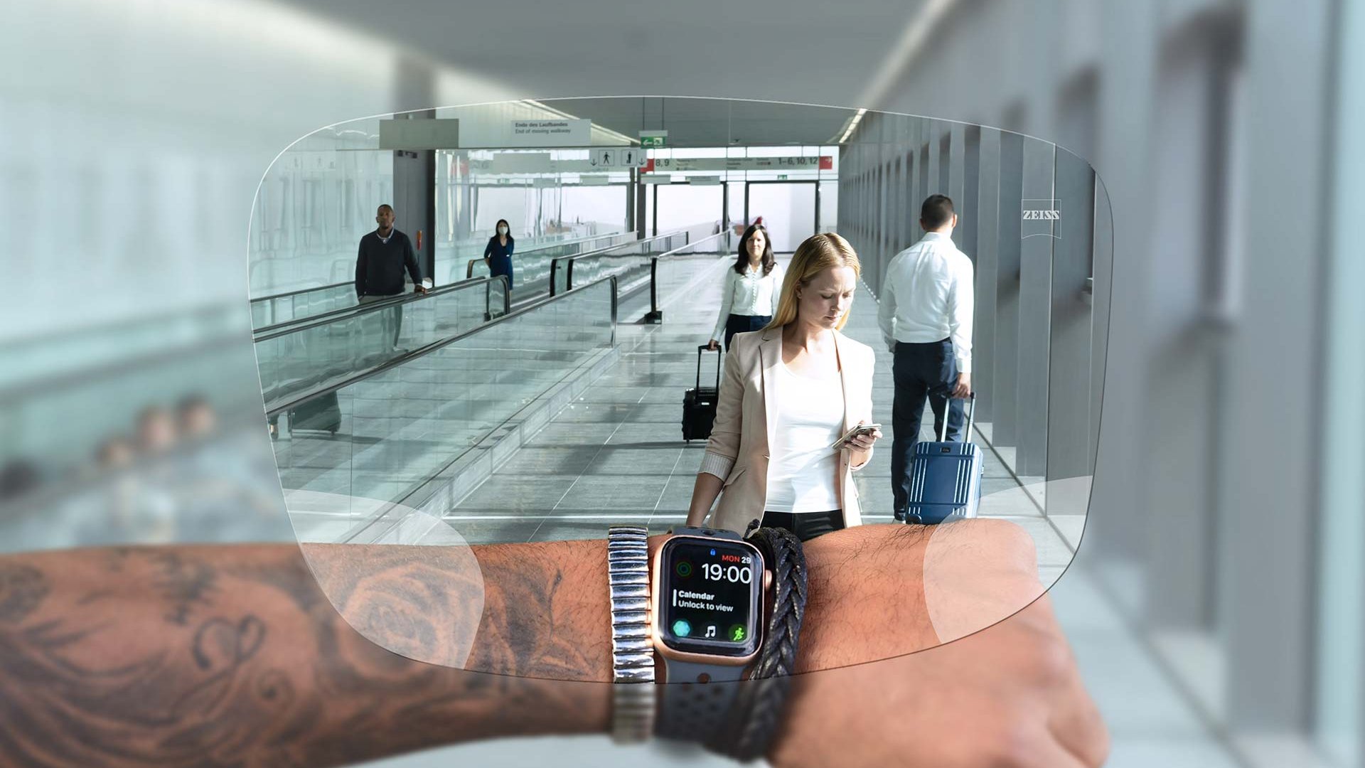 Visualisering av ZEISS SmartLife digitalglas. Bilden visar hur det ser ut när man tittar genom glasen. 