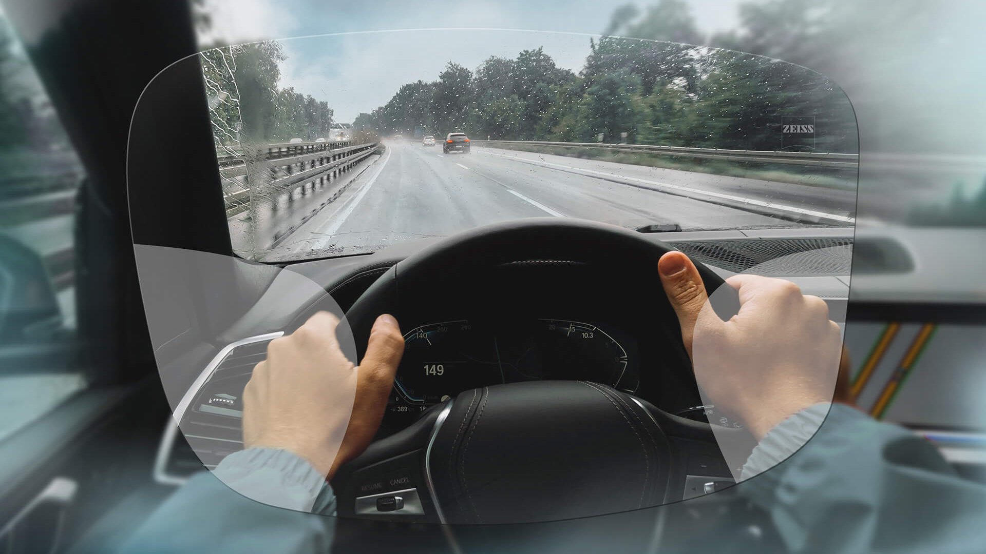 Visualisering av ZEISS DriveSafe Progressive Individual-glas. På bilden visas hur det ser ut när man tittar genom glasen. 