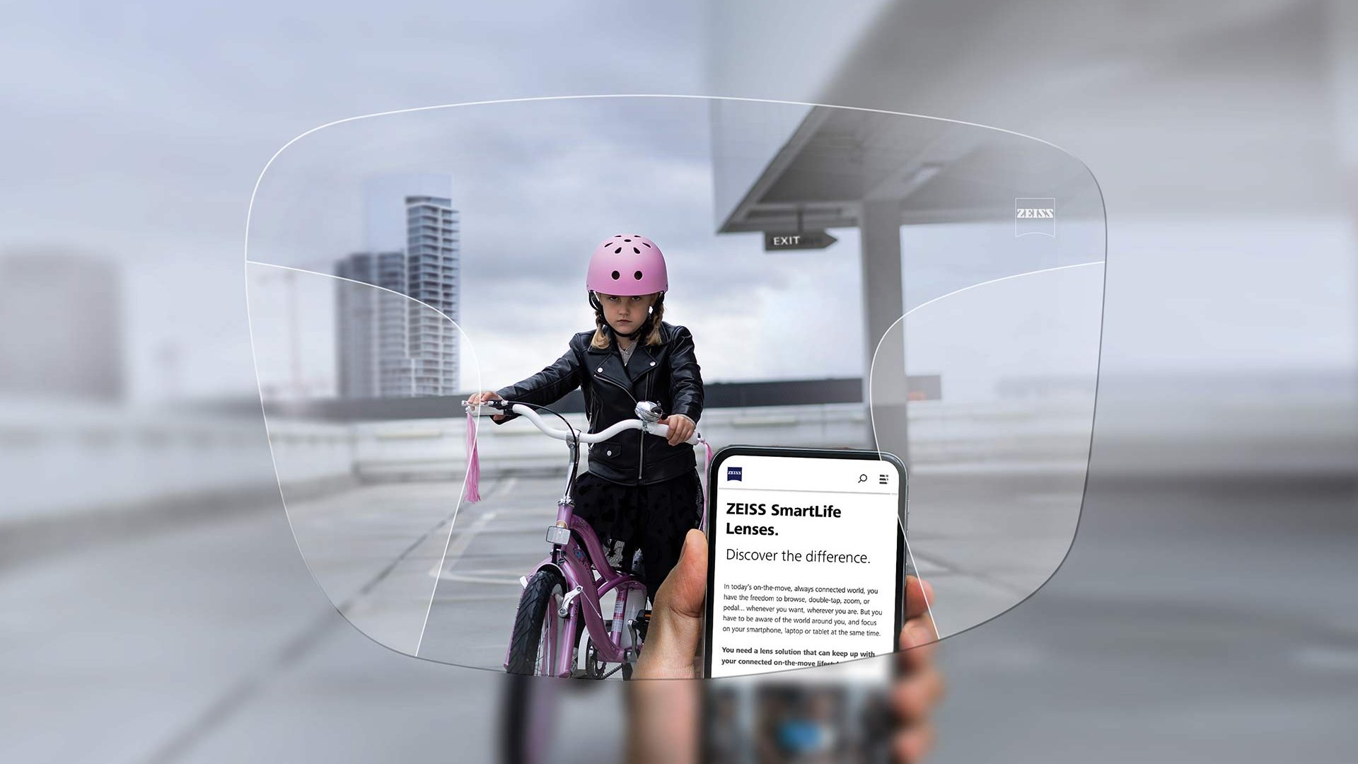 Visualisering av ZEISS SmartLife progressiva Pure-glas. På bilden visas hur det ser ut när man tittar genom glasen.