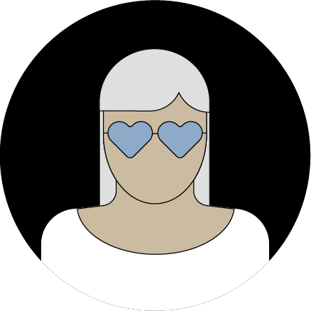 Illustration av en kvinna som bär glasögon med hjärtformade glas. 